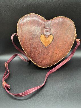 Vintage handcrafted heart-shaped leather crossbody purse Bag Boho Fashion